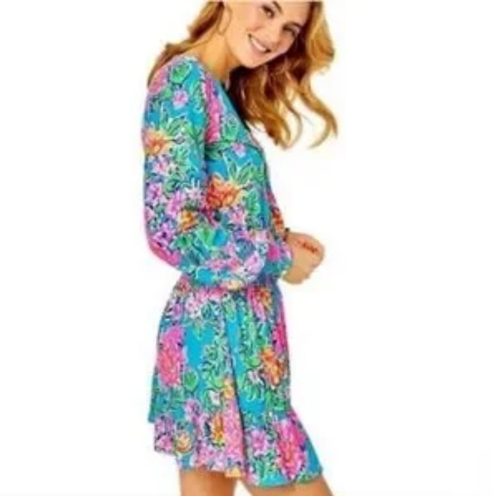 Lilly Pulitzer Peggy Romper Dress Rose To The Occasion Floral Long Sleeve XS